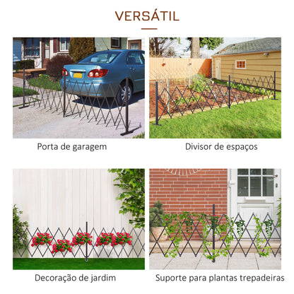 Outsunny Cerca de Jardim Exterior de Liga de Alumínio Vedação Metálica Extensível com Rodas para Decoração Varanda Pátio 405x31x103,5 cm Marrom Escuro