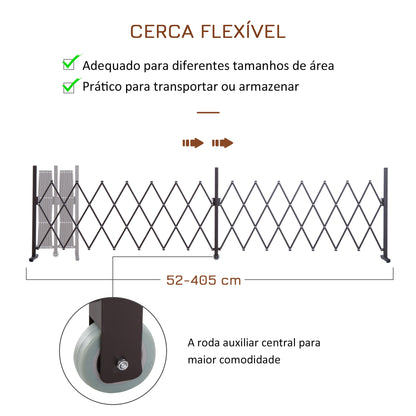 Outsunny Cerca de Jardim Exterior de Liga de Alumínio Vedação Metálica Extensível com Rodas para Decoração Varanda Pátio 405x31x103,5 cm Marrom Escuro