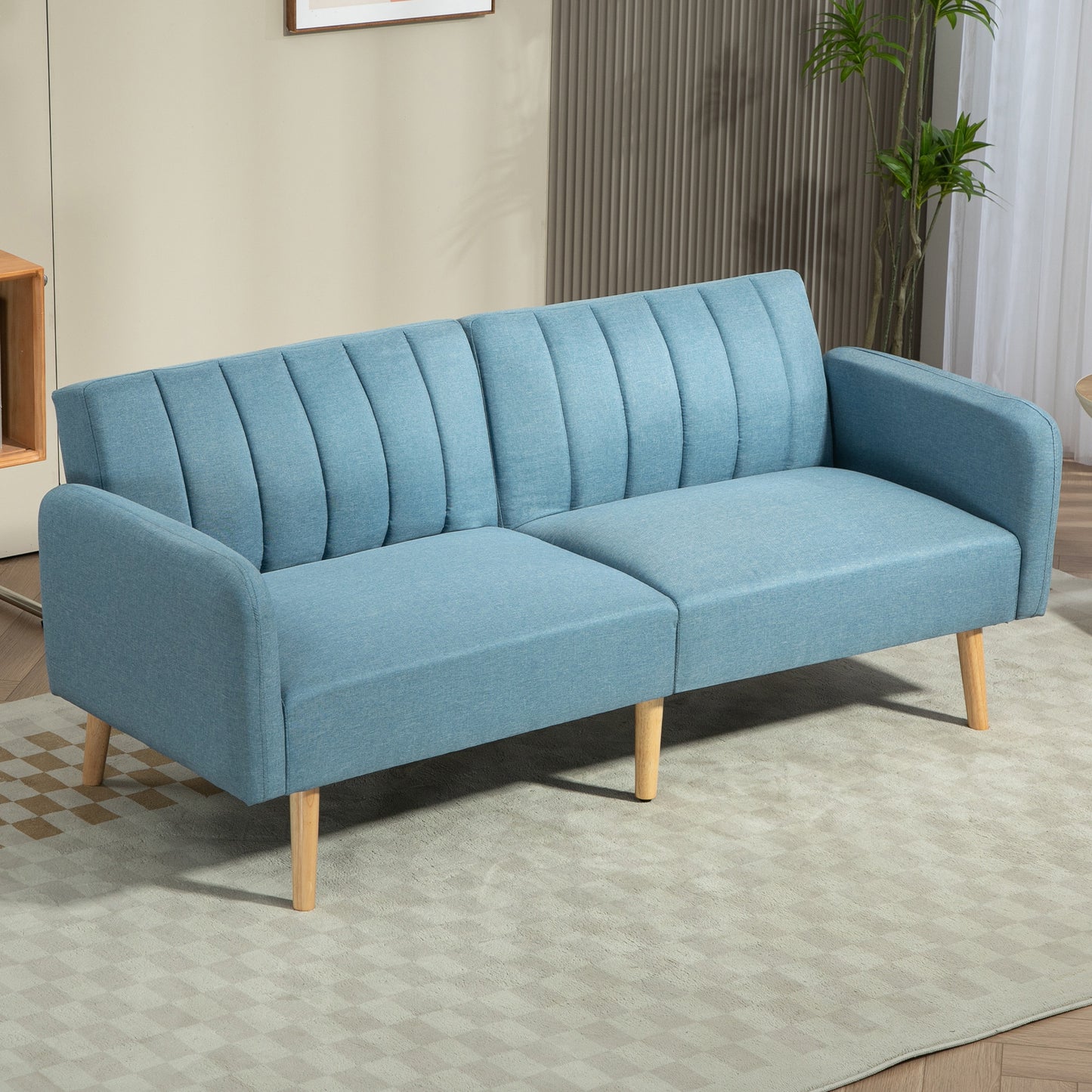 Sofá Cama de 2 Lugares com Encosto Ajustável - Azul Claro - Design Escandinavo