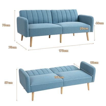 Sofá Cama de 2 Lugares com Encosto Ajustável - Azul Claro - Design Escandinavo