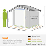 Abrigo de Jardim Exterior 4,83m² 277x195x192cm Abrigo e Jardim Metálico para Armazenamento de Ferramentas com Base Incluída e 4 Janelas Cinza