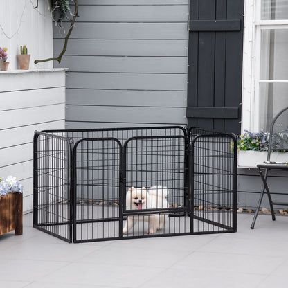 PawHut Parque para Animais de Estimação Retangular Gaiola para Cães 4 Paineis de Metal com Porta e Dupla Fechadura Cerca de Treinamento 129x84x70cm Preto