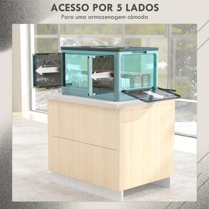 HOMCOM Caixa de Armazenamento Empilhável com Tampa 69L Caixa Organizadora Dobrável com Rodas Contentor de Plástico com Acesso a 5 Lados 60x42x34 cm Azul