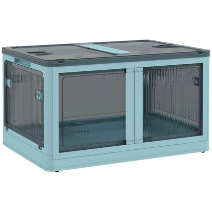 HOMCOM Caixa de Armazenamento Empilhável com Tampa 69L Caixa Organizadora Dobrável com Rodas Contentor de Plástico com Acesso a 5 Lados 60x42x34 cm Azul