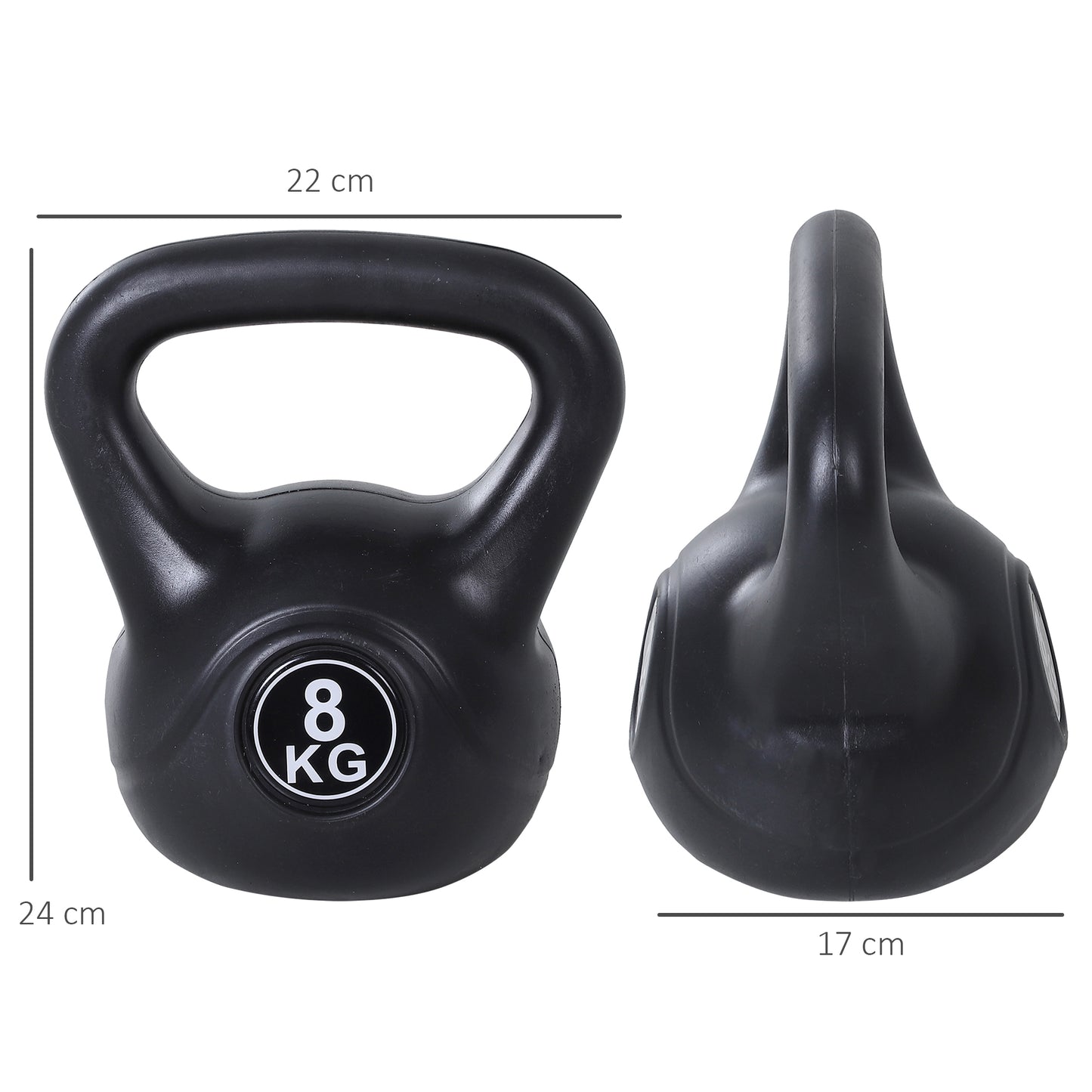 HOMCOM Peso Russo de 8 kg Kettlebell Preenchido de Areia com Punho Largo e Antiderrapante para Exercícios e Treinos em Casa e Ginásio 22x17x24 cm Preto