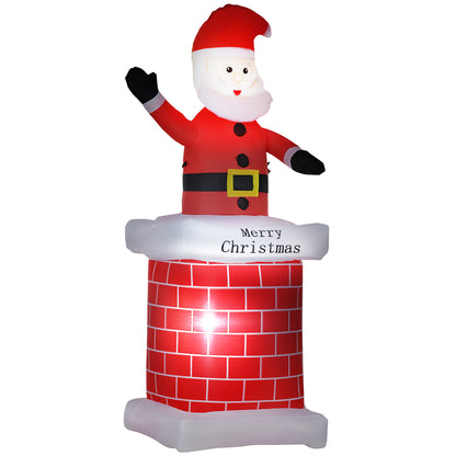 HOMCOM Pai Natal Insuflável com Chaminé Insuflável de Natal com 2 Luzes LED e Insuflador Elétrico Decoração de Natal para Exterior e Interior 80x70x210 cm Multicor