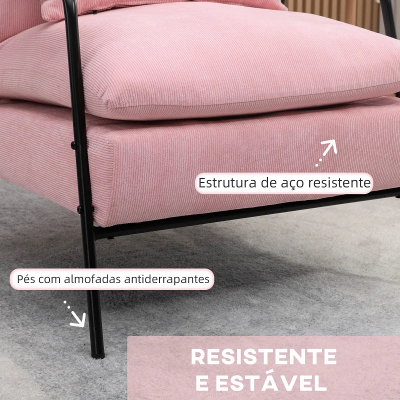 Poltrona Dutti em Veludo Cotelê com Apoio de Pés Reclinável - Rosa - Design Moderno