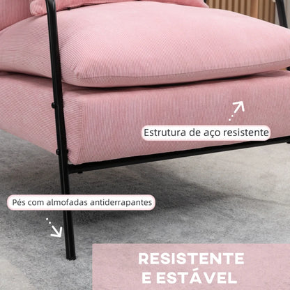 Poltrona Dutti em Veludo Cotelê com Apoio de Pés Reclinável - Rosa - Design Moderno