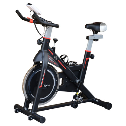 HOMCOM Bicicleta Estática com Resistência Ajustável Bicicleta Fitness com Volante de Inércia de 8kg Ecrã LCD Assento e Guiador Ajustáveis Suporte para Tablet 103x48x115cm Preto