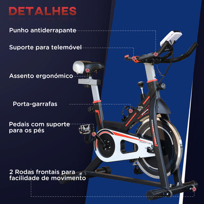 HOMCOM Bicicleta Estática com Resistência Ajustável Bicicleta Fitness com Volante de Inércia de 8kg Ecrã LCD Assento e Guiador Ajustáveis Suporte para Tablet 103x48x115cm Preto