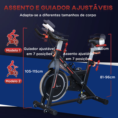 HOMCOM Bicicleta Estática com Resistência Ajustável Bicicleta Fitness com Volante de Inércia de 8kg Ecrã LCD Assento e Guiador Ajustáveis Suporte para Tablet 103x48x115cm Preto