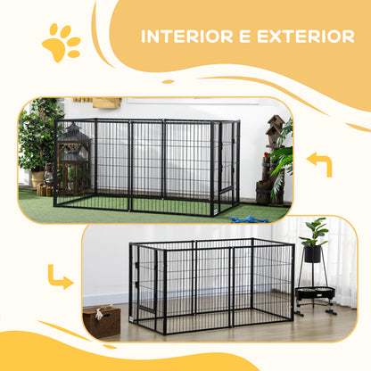 Parque para Cães de 6 Painéis Gaiola de Metal para Animais de Estimação com Largura Ajustável e Estrutura de Aço 82,5-150x79x81 cm Preto