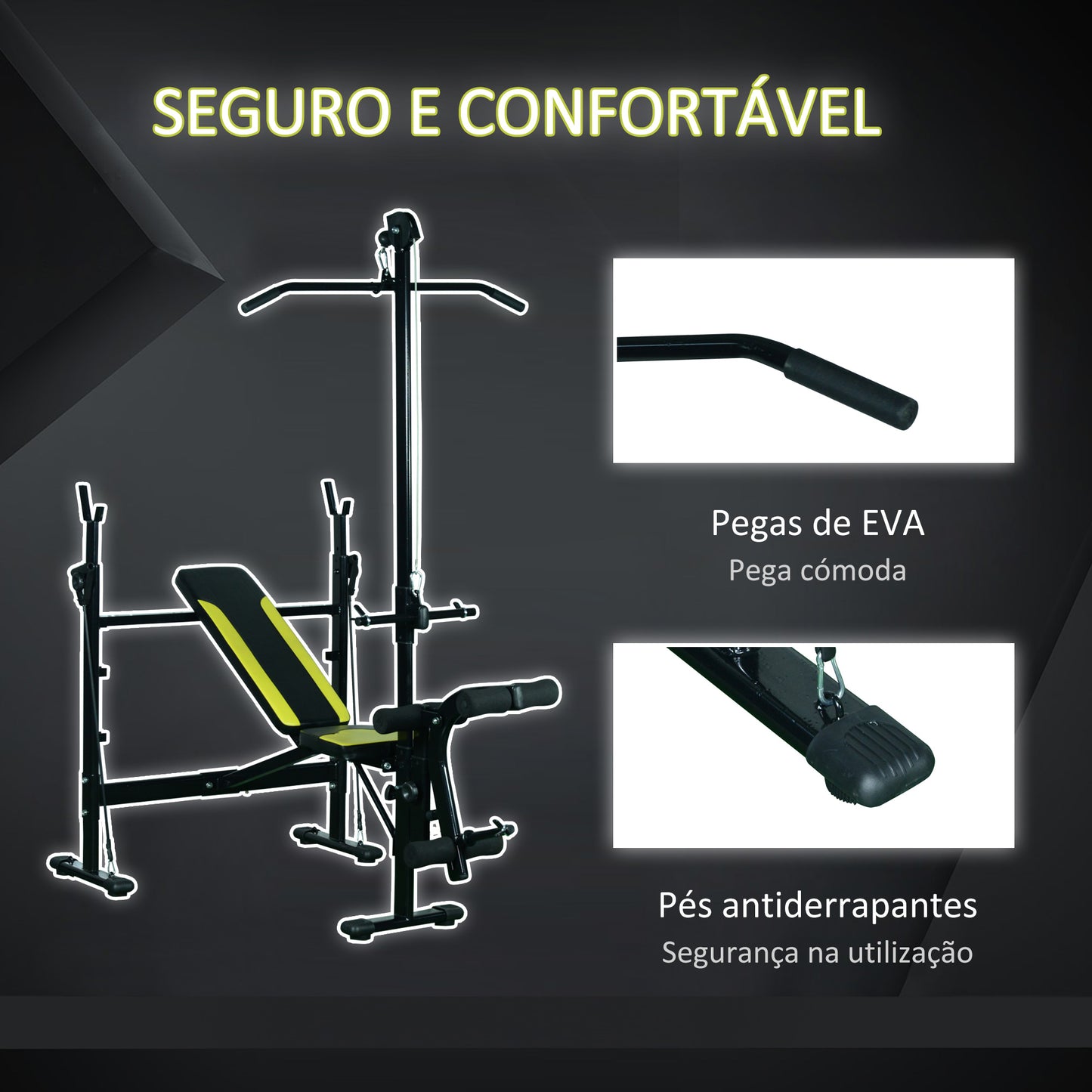 HOMCOM Banco de peso reclinável multifuncional para treinamento e musculação 175x110x202 cm preto