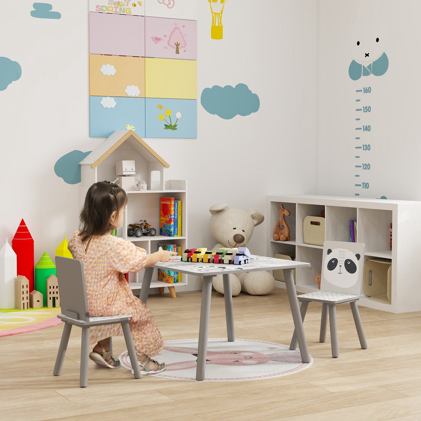 Conjunto de Mesa e Cadeiras para Crianças de 3 Peças Mesa Infantil com 2 Cadeiras Conjunto de Móveis para Atividades com Crianças de 3-8 Anos para Dormitório Sala de Jogos Cinza