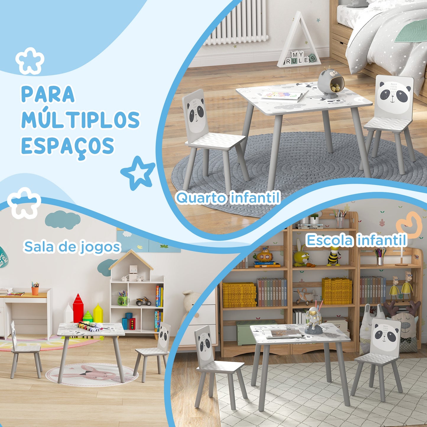 Conjunto de Mesa e Cadeiras para Crianças de 3 Peças Mesa Infantil com 2 Cadeiras Conjunto de Móveis para Atividades com Crianças de 3-8 Anos para Dormitório Sala de Jogos Cinza