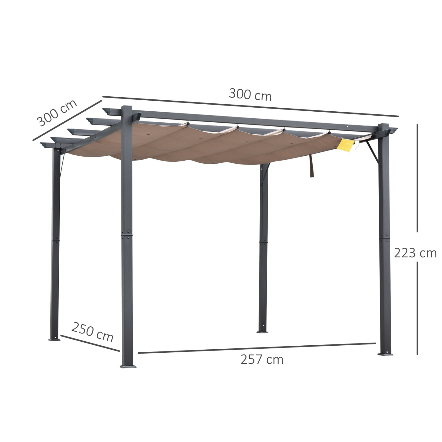 Outsunny Pérgola de Jardim 3x3 m com Toldo de Poliéster Retrátil e Estrutura de Alumínio para Exterior Pátio Cinza e Marrom