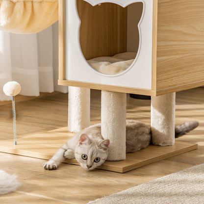 PawHut Árvore Arranhador para Gatos com Plataforma Altura 126 cm Torre de Escalar para Gatos com Rede Caverna Cama Postes de Sisal e Bolas de Brincar 48x40x126 cm Bege