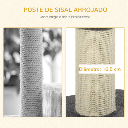 PawHut Arranhador para Gatos Altura 91 cm Arranhador para Gatos de 3 Níveis com Ninho Plataforma e Poste de Sisal 45x45x91 cm Cinza