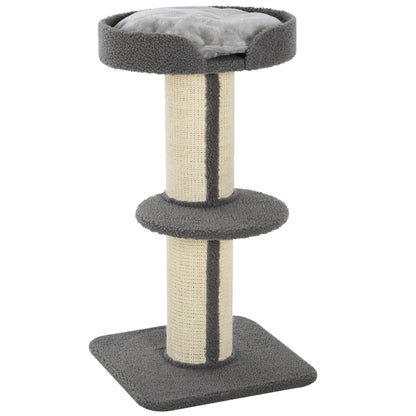 PawHut Arranhador para Gatos Altura 91 cm Arranhador para Gatos de 3 Níveis com Ninho Plataforma e Poste de Sisal 45x45x91 cm Cinza