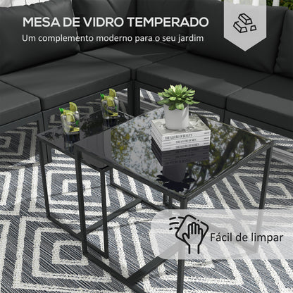 Outsunny Conjunto de Móveis de Jardim 7 Peças Conjunto de Móveis de Terraço Inclui 4 Sofás de Exterior 1 Sofá de Canto e 2 Mesas de Centro com Almofadas para Pátio Cinza