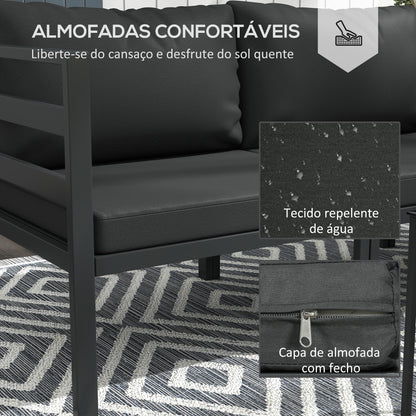 Outsunny Conjunto de Móveis de Jardim 7 Peças Conjunto de Móveis de Terraço Inclui 4 Sofás de Exterior 1 Sofá de Canto e 2 Mesas de Centro com Almofadas para Pátio Cinza