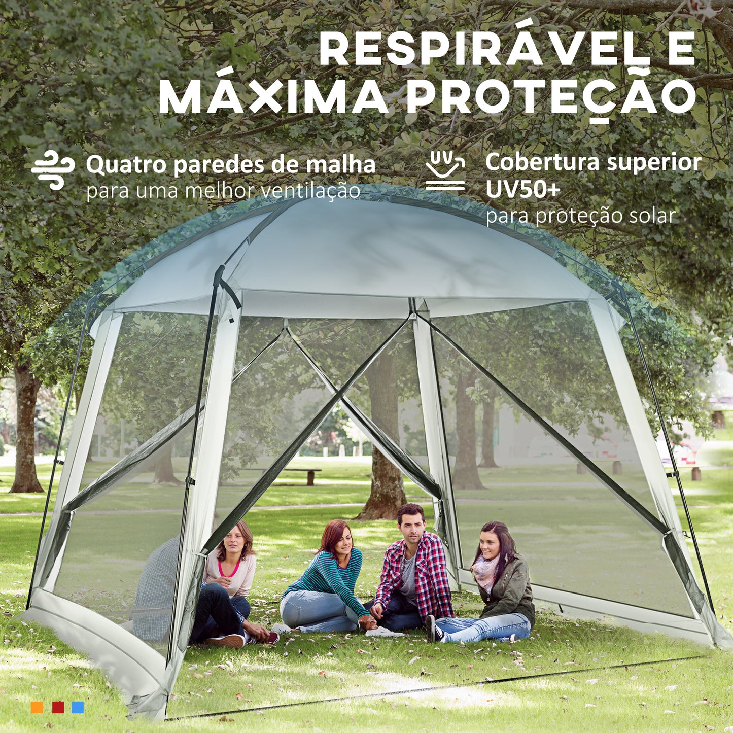 Outsunny Tenda de Jardim 3x3 m Tenda para 6-8 Pessoas com 4 Mosquiteiras e 2 Portas Proteção UV50+ Inclui Bolsa de Transporte para Pátio Exterior Branco