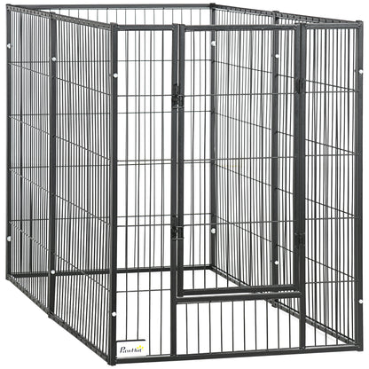 PawHut Parque para Cães de 6 Painéis Gaiola de Metal para Animais de Estimação com Largura Ajustável e Estrutura de Aço 82,5-150x79x101 cm Preto