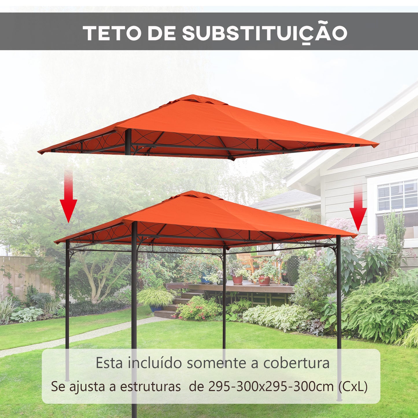 Outsunny Toldo de Substituição de 3x3m para Pérgola de Jardim com 8 Orifícios de Drenagem e Ventilação Laranja