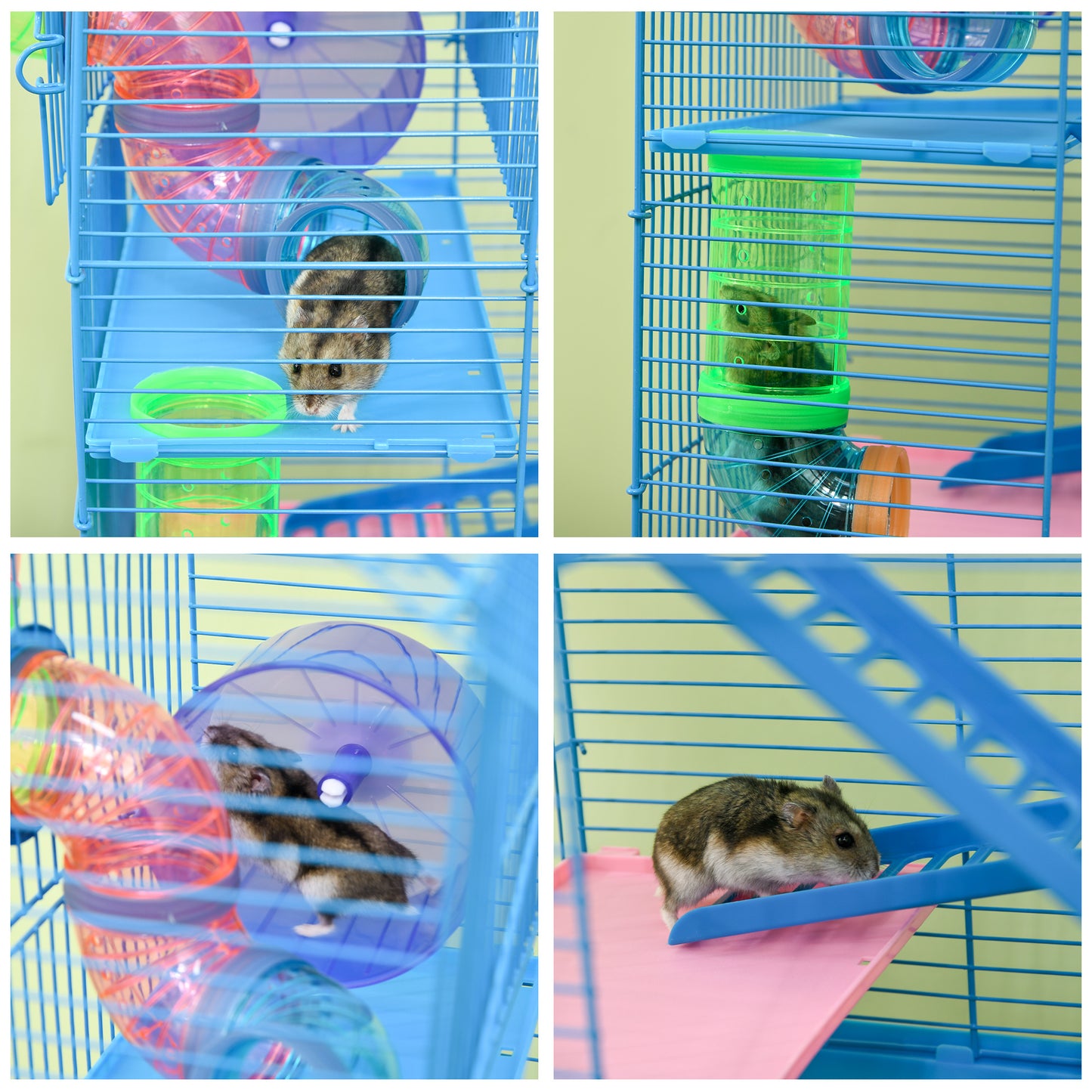 PawHut Gaiola de hamster Habitat de pequenos animais com várias plataformas, sistema de tubos 47x30x59 cm azul