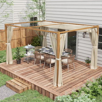 Outsunny Pérgola de Jardim 4x3 m Pérgola para Exterior com Teto Retrátil Mosquiteiros Laterais de Malha e Estrutura de Alumínio para Terraço Pátio Natural