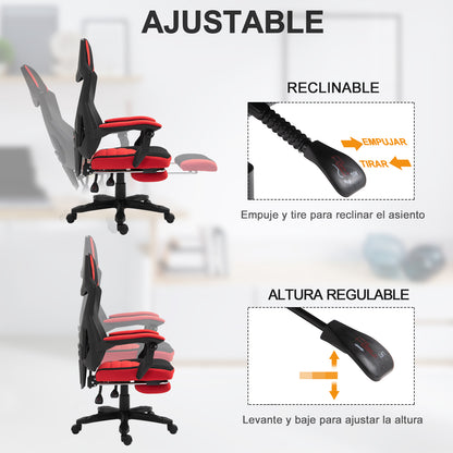 Vinsetto Cadeira de escritório ergonômica ajustável em altura giratória de 360 ° Reclinável até 135 graus comapoio de braços Apoio para os pés retrátil 58x72x108-118 cm Vermelho