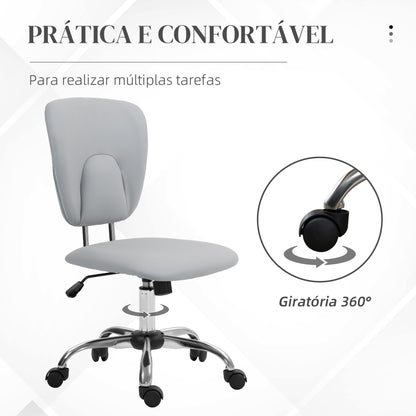 Vinsetto Cadeira de Escritório Cadeira de Escritório Giratória de Couro PU com Altura Ajustável e Função Basculante para Estúdio Dormitório Carga Máxima 120 kg 50x54x87,5-96,5 cm Cinza Claro