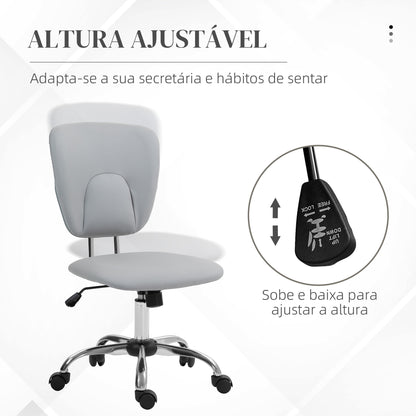 Vinsetto Cadeira de Escritório Cadeira de Escritório Giratória de Couro PU com Altura Ajustável e Função Basculante para Estúdio Dormitório Carga Máxima 120 kg 50x54x87,5-96,5 cm Cinza Claro