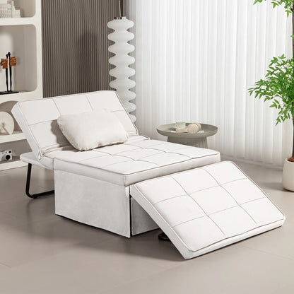 Sofá-Cama "Açores" 3 em 1 - Branco Gelo - 95x179x78 cm - Linho e Metal - Design Moderno