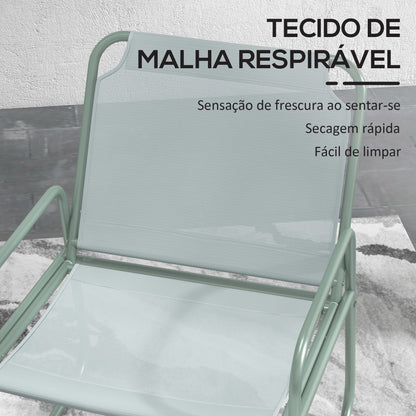 Outsunny Conjunto de Móveis de Jardim Conjunto de 1 Mesa Redonda e 2 Cadeiras de Varanda com Estrutura de Aço Apoio para os Braços e Pés com Almofadas Ajustáveis para Varanda Pátio Verde