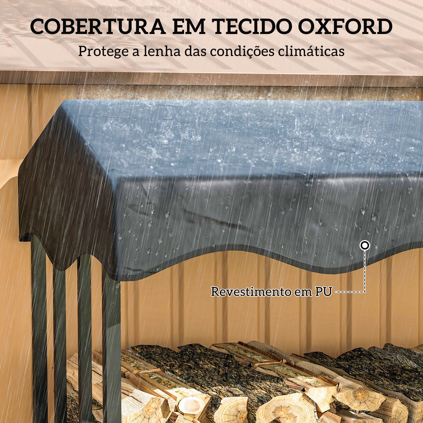 Outsunny Suporte para Lenha com Cobertura Estante para Lenha de Metal com Estrutura Reforçada e Anéis de Bloqueio Carga 1200 kg para Interior e Exterior 143x70x145 cm Preto