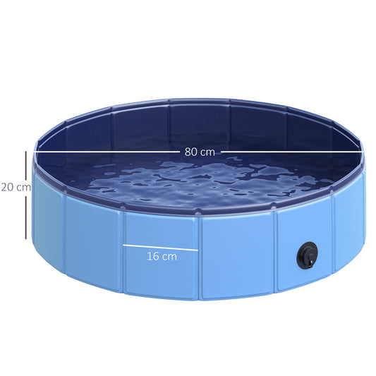 PawHut Piscina Dobrável para Cães Gatos Banheira Portátil para Animais de Estimação PVC Antiderrapante Múltiplo Uso para Interior e Exterior Ø80x20 cm Azul