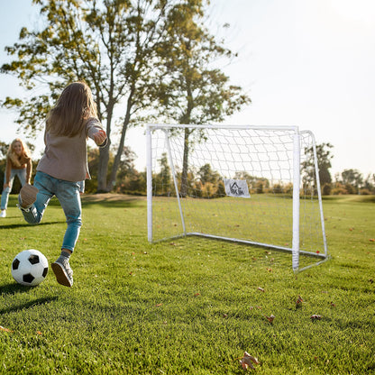 HOMCOM Baliza de Futebol Baliza de Futebol com Suporte de Metal e Rede para Treino e Diversão de Futebol no Jardim Ar Livre 186x62x123 cm Branco