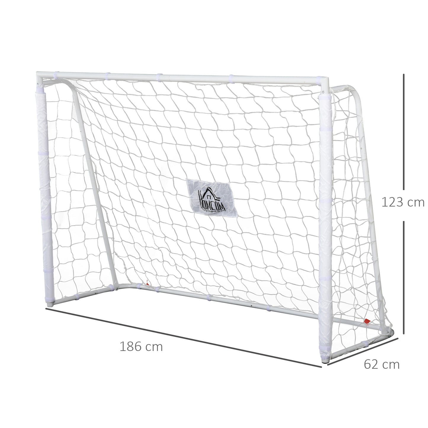 HOMCOM Baliza de Futebol Baliza de Futebol com Suporte de Metal e Rede para Treino e Diversão de Futebol no Jardim Ar Livre 186x62x123 cm Branco