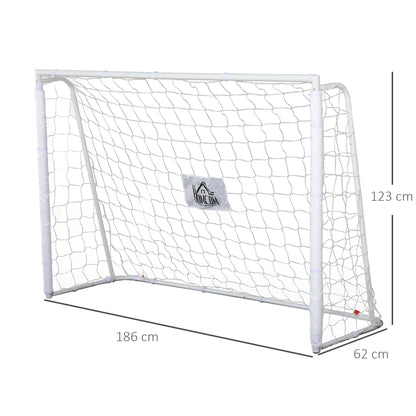 HOMCOM Baliza de Futebol Baliza de Futebol com Suporte de Metal e Rede para Treino e Diversão de Futebol no Jardim Ar Livre 186x62x123 cm Branco