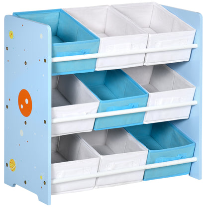 ZONEKIZ Estante para Brinquedos com 9 Caixas de Tecido não Tecido Amovíveis Organizador de Brinquedos para Dormitório Escola Infantil 63x30x60 cm Azul