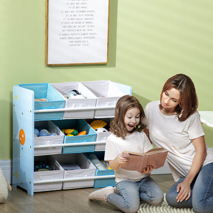 ZONEKIZ Estante para Brinquedos com 9 Caixas de Tecido não Tecido Amovíveis Organizador de Brinquedos para Dormitório Escola Infantil 63x30x60 cm Azul