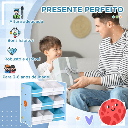 ZONEKIZ Estante para Brinquedos com 9 Caixas de Tecido não Tecido Amovíveis Organizador de Brinquedos para Dormitório Escola Infantil 63x30x60 cm Azul