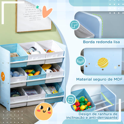 ZONEKIZ Estante para Brinquedos com 9 Caixas de Tecido não Tecido Amovíveis Organizador de Brinquedos para Dormitório Escola Infantil 63x30x60 cm Azul