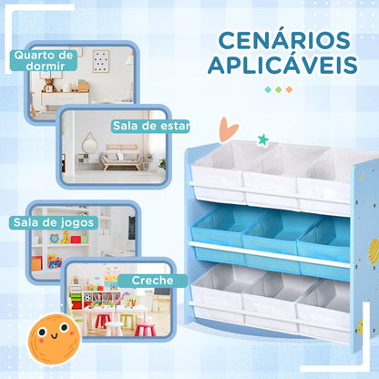 ZONEKIZ Estante para Brinquedos com 9 Caixas de Tecido não Tecido Amovíveis Organizador de Brinquedos para Dormitório Escola Infantil 63x30x60 cm Azul