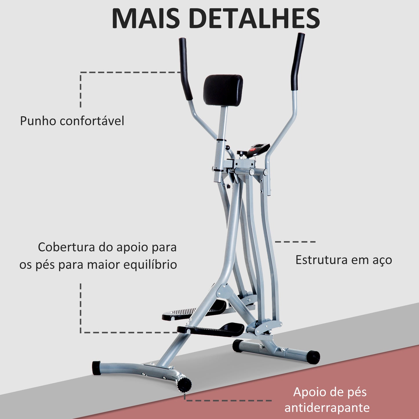 HOMCOM Bicicleta Elíptica Treinador Elíptico Ajustável com Monitor para Treino de Cintura Glúteos Pernas Capacidade 110 kg para Casa Ginásio 96x60x152 cm Cinza