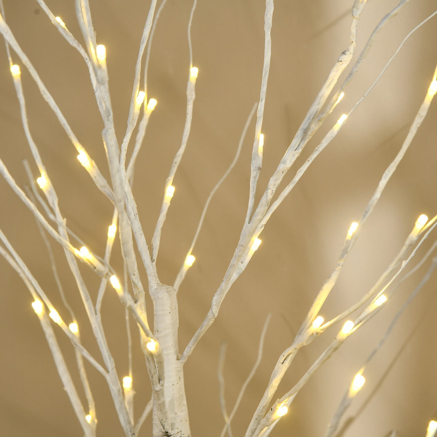 HOMCOM Árvore de Bétula Altura 150cm com 96 Luzes LED IP44 Branco Quente Ramos Flexíveis e Base de Candeeiro Árvore de Decoração de Natal para Interiores 22x22x150cm Branco