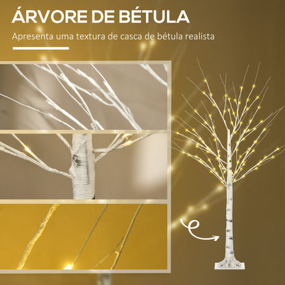 HOMCOM Árvore de Bétula Altura 150cm com 96 Luzes LED IP44 Branco Quente Ramos Flexíveis e Base de Candeeiro Árvore de Decoração de Natal para Interiores 22x22x150cm Branco