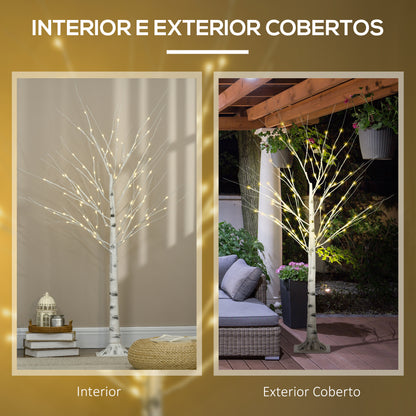 HOMCOM Árvore de Bétula Altura 150cm com 96 Luzes LED IP44 Branco Quente Ramos Flexíveis e Base de Candeeiro Árvore de Decoração de Natal para Interiores 22x22x150cm Branco