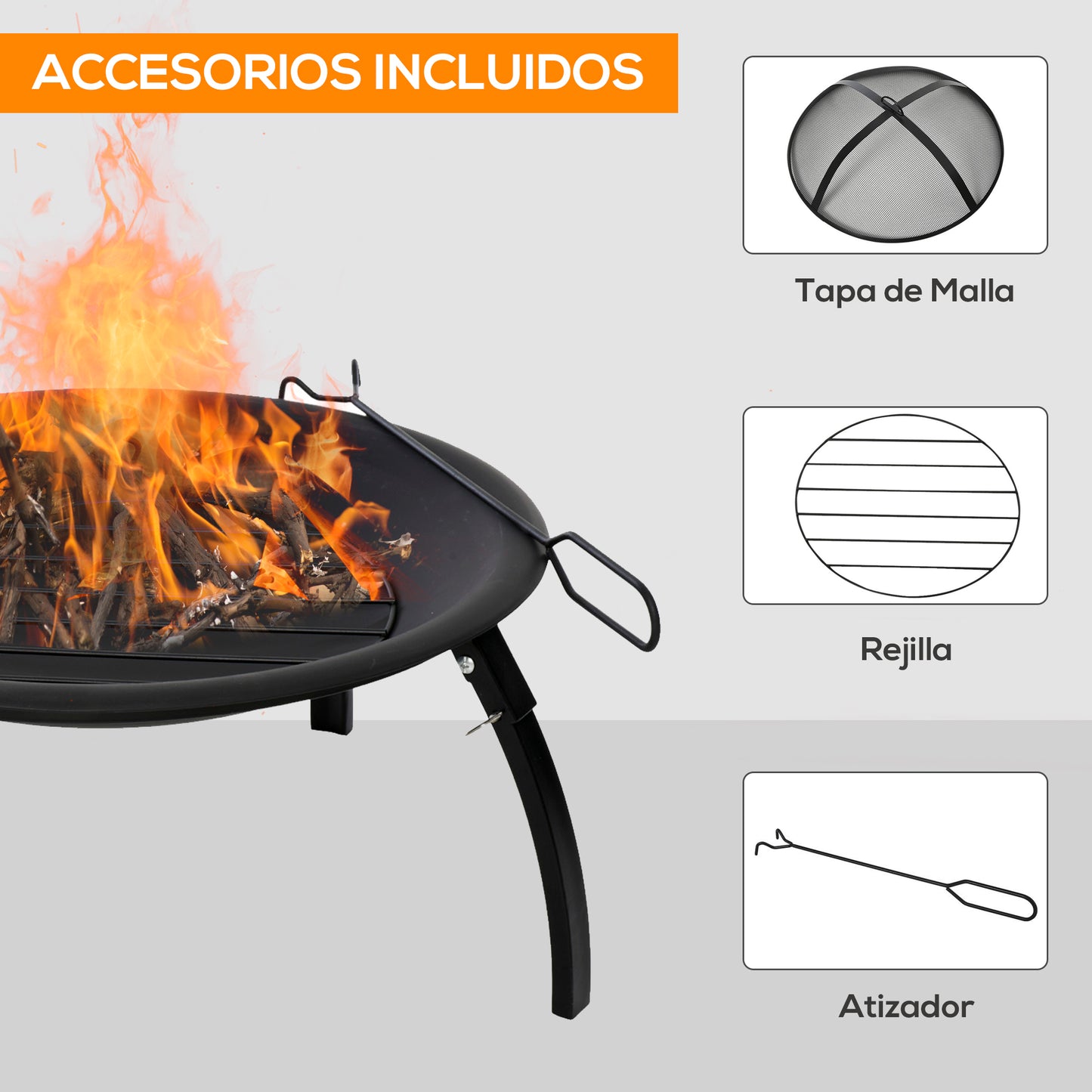 Outsunny Braseiro ao ar livre Ø56 cm Fogueira Portátil para aquecimento varanda churrasco jardim com cobertura de rede Preto